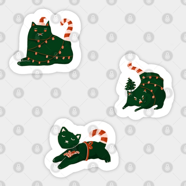 Christmas candy cane cats and christmas lights sticker pack Sticker by Rice Paste